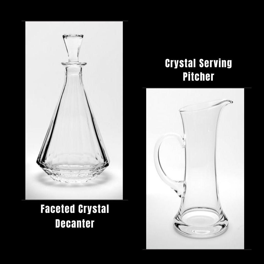 Faceted crystal decanter with stopper on white